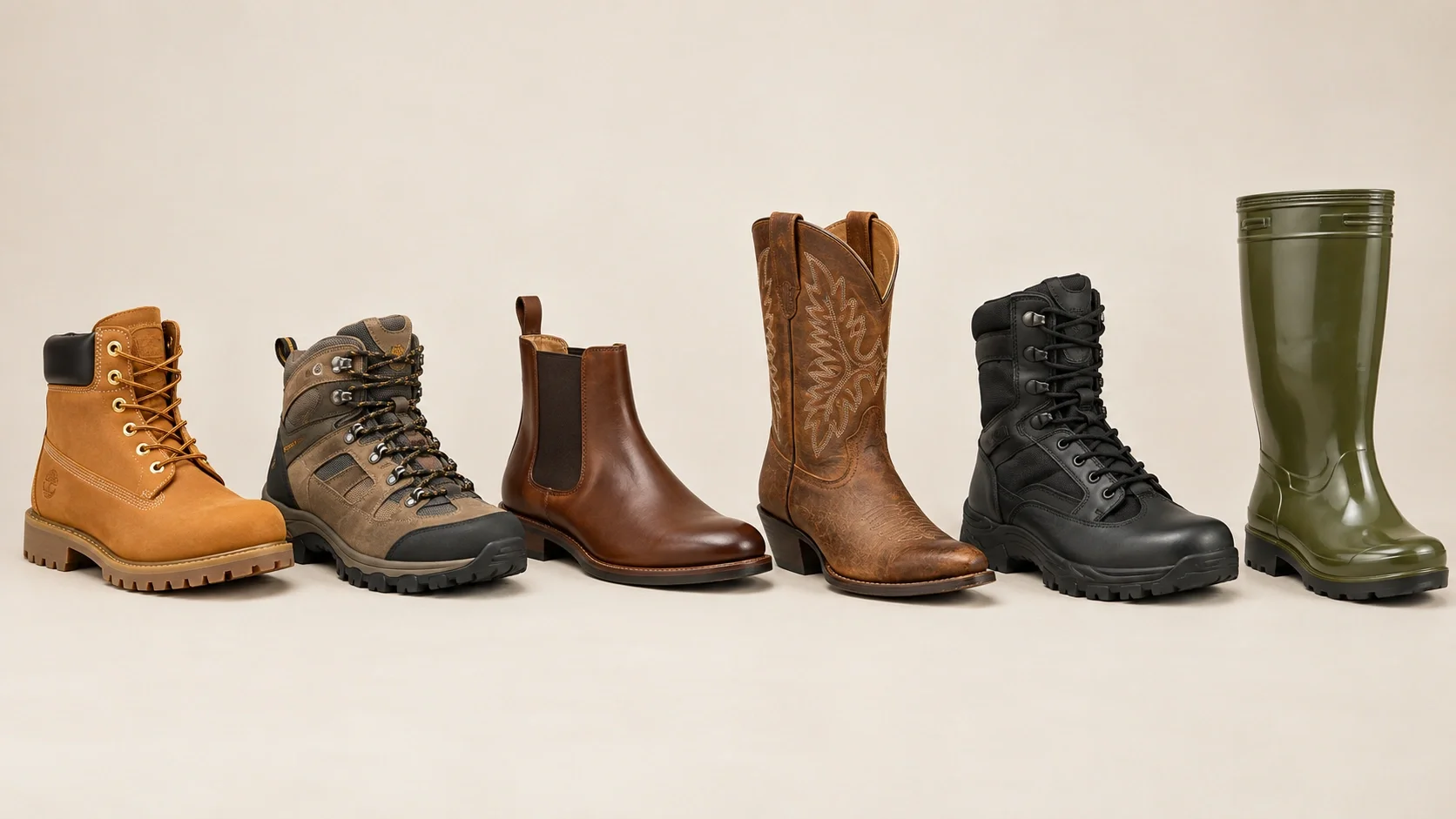 A diverse collection of boot styles representing the range covered on BootsPedia