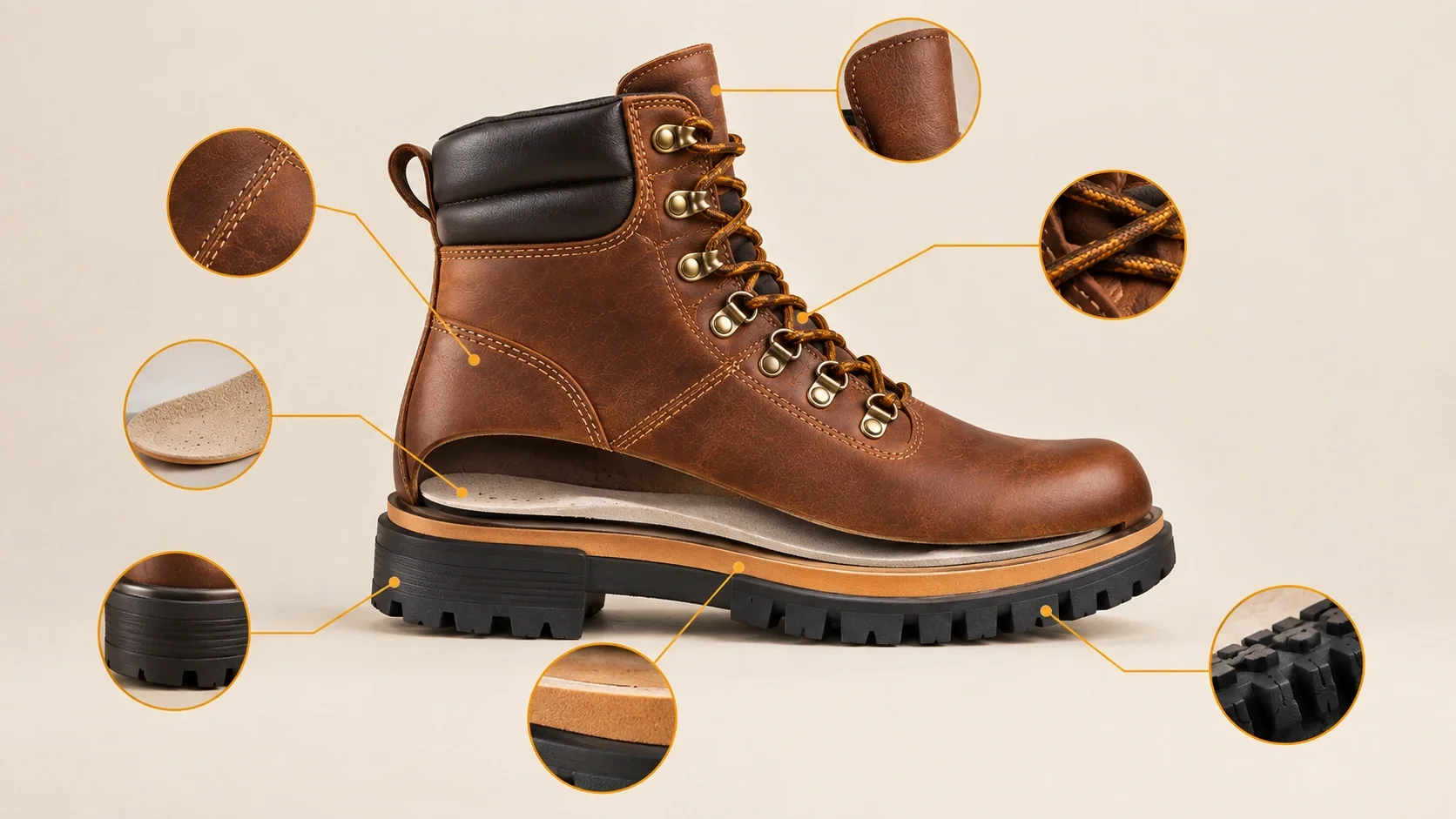 Anatomy of a boot showing key components like the upper, insole, midsole, and outsole